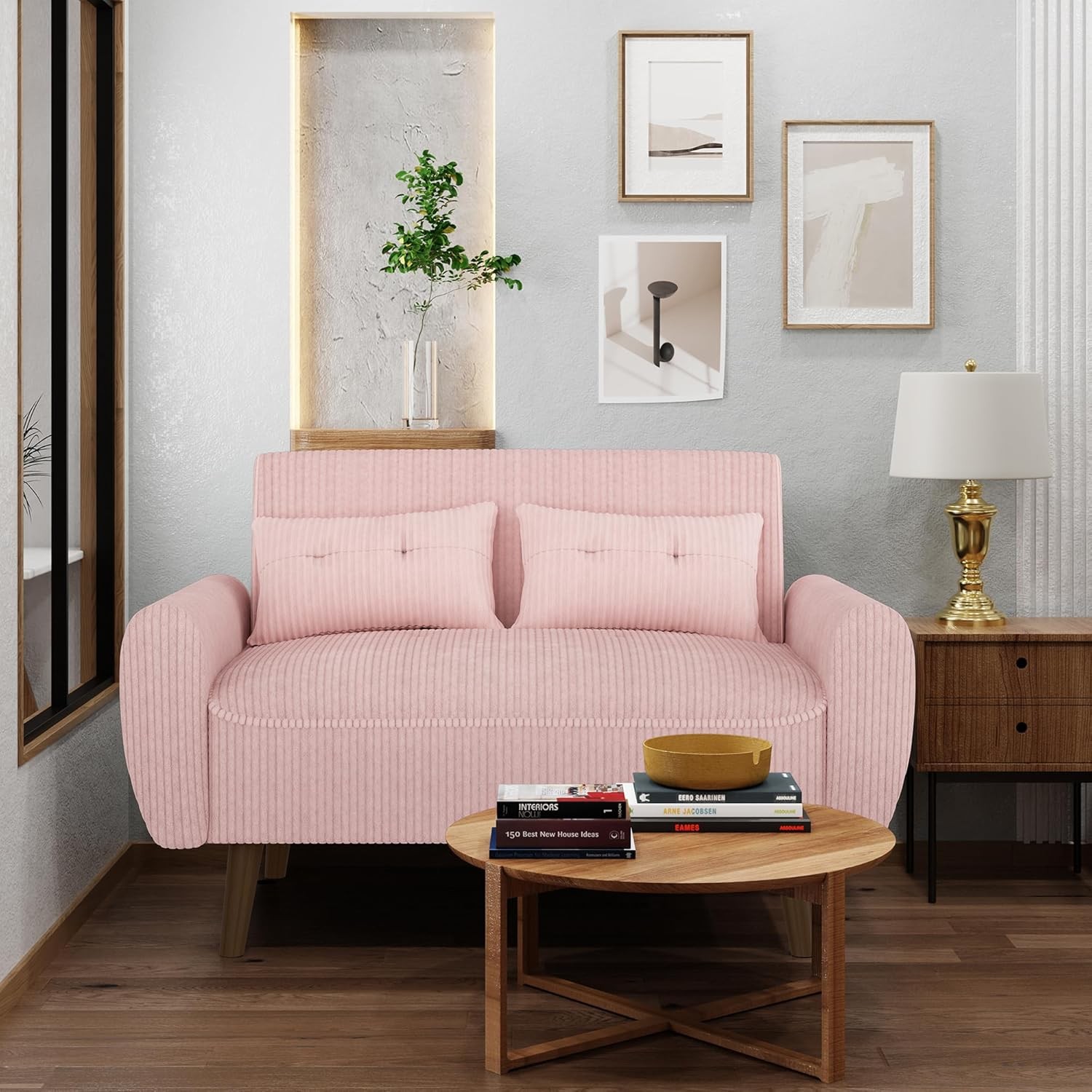 Small Modern Loveseat Couch Sofa Mid Century Fabric Upholstered 2-Seat Sofa