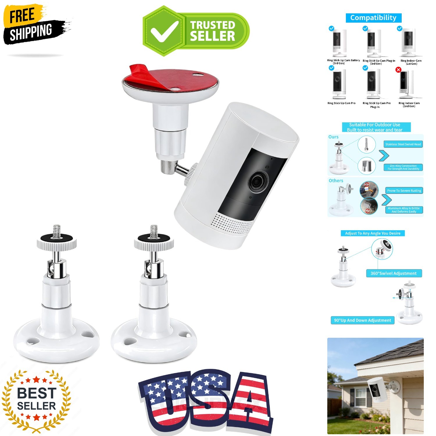 2 Pack Adjustable Security Wall Mount for Ring Stick Up Cam & Ring Outdoor Ca...