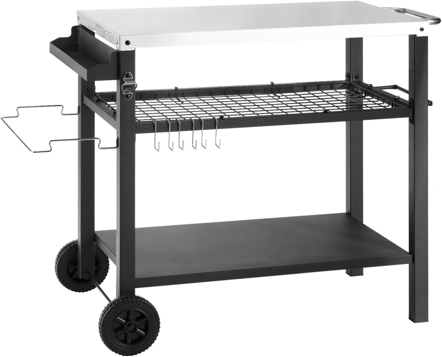 Dining Cart Table W/ Three Shelf Movable Outdoor BBQ Grill Table Pizza Oven
