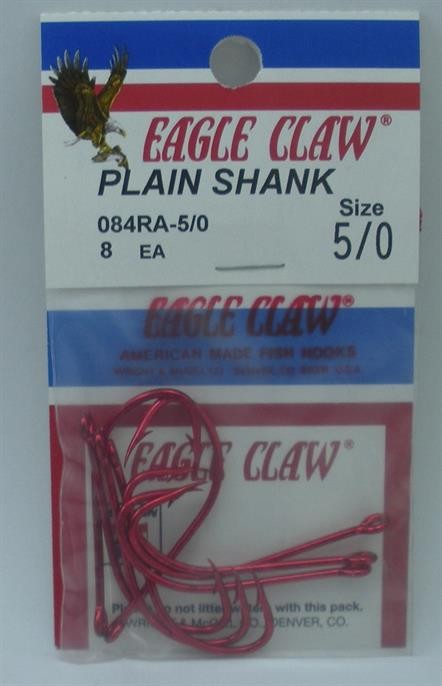 Eagle Claw 084RAK-5/0 Red Ringed Eye Offset Forged Hooks Size 5/0 8CT