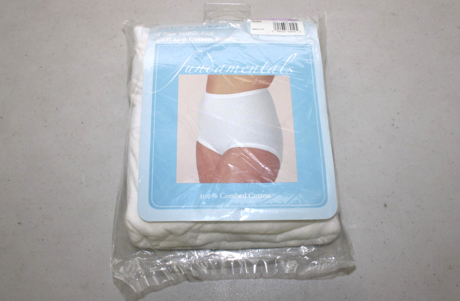 NOS Sears 3 Pair WHITE Blue Package Panties Sz 11 Fundamentals Fuller Cut Briefs