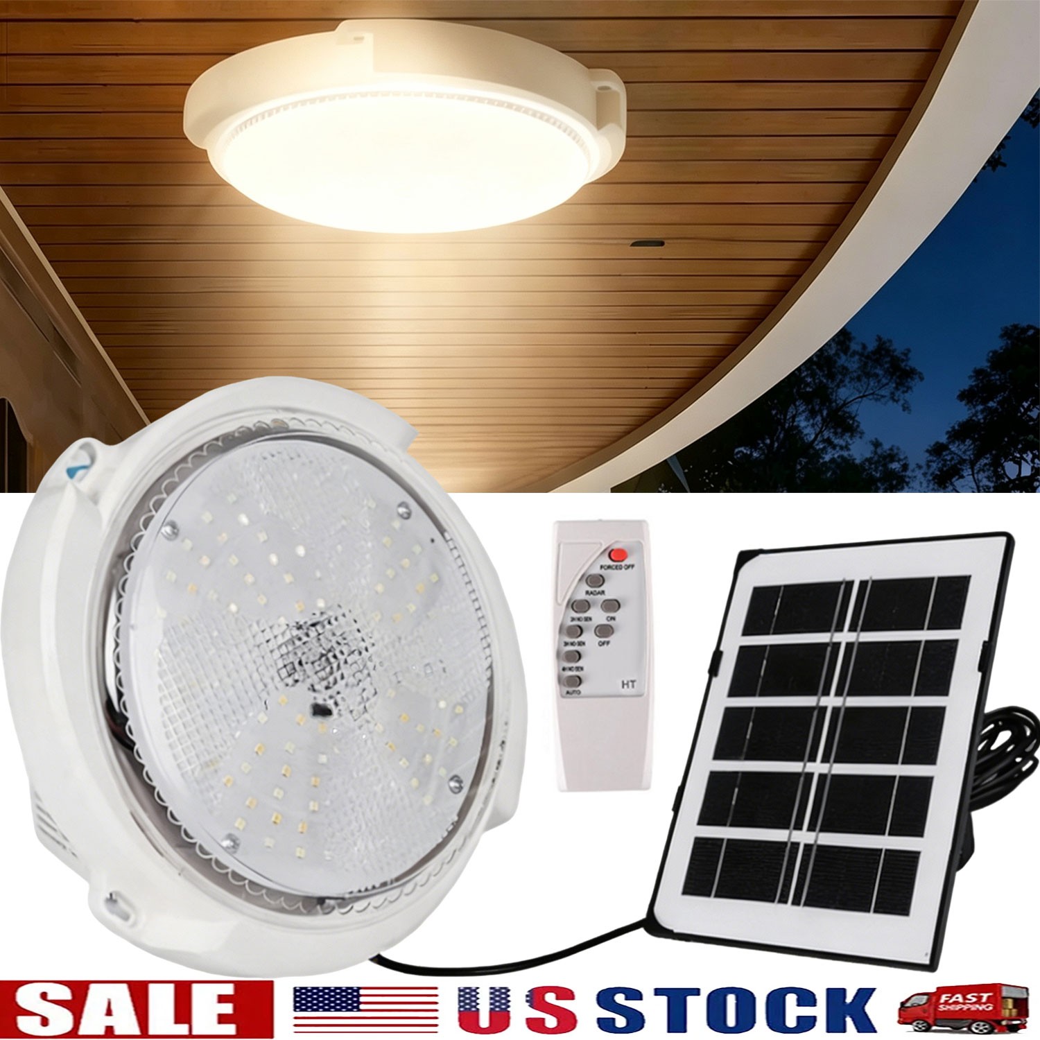 Solar Ceiling Pendant Light LED Outdoor Indoor Garden Shed Garage Dimmable Lamp