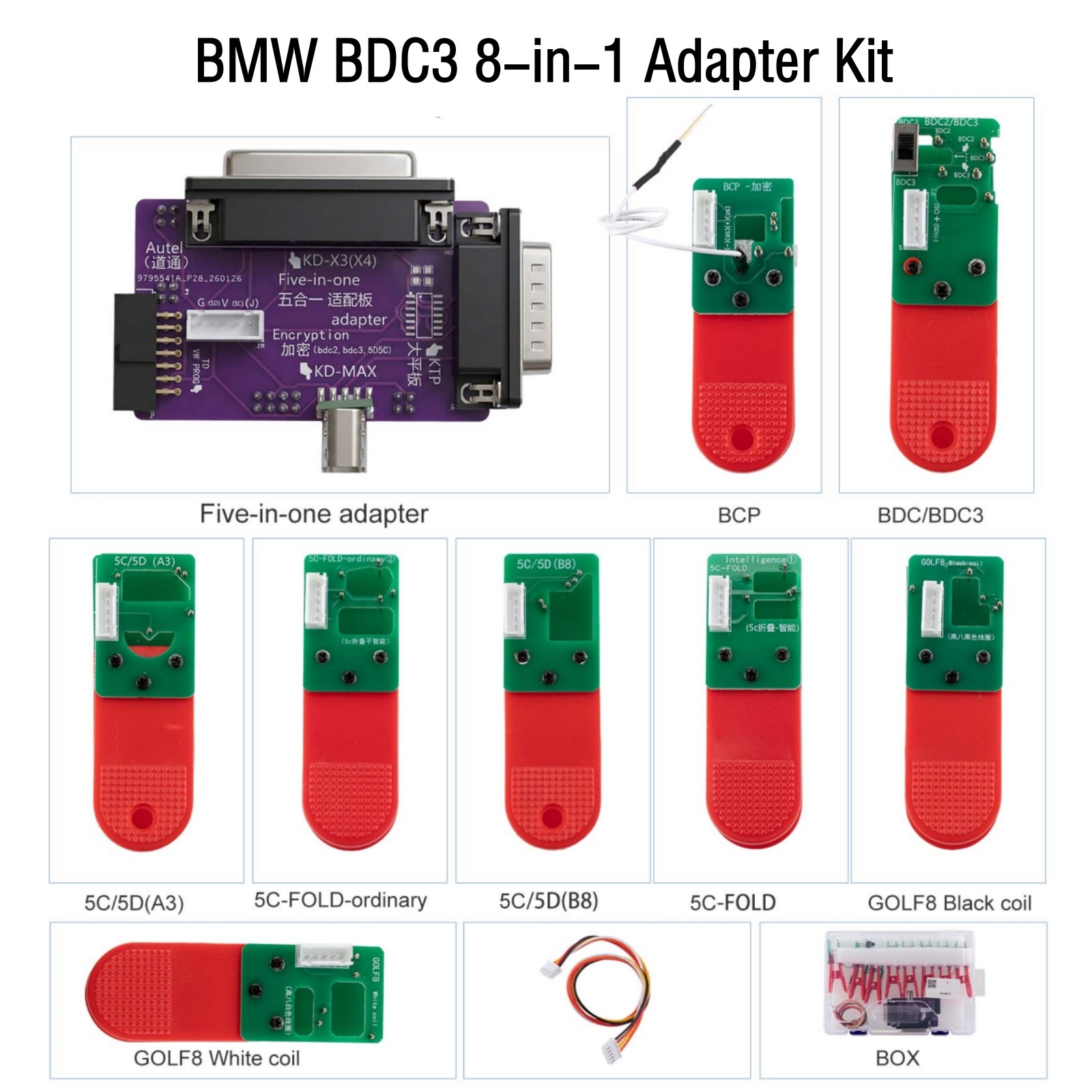 8-in-1 Adapter Kit for BMW BDC3/5C 5D work with AUTEL/KEYDIY/KYDZ Devices