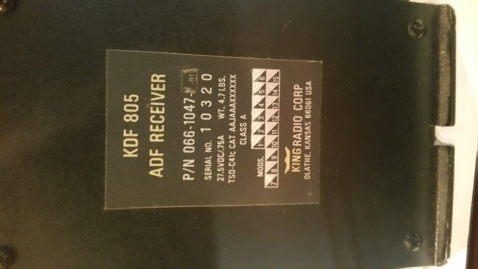 ADF RECEIVER KDF805, 066-1047-01 as removed