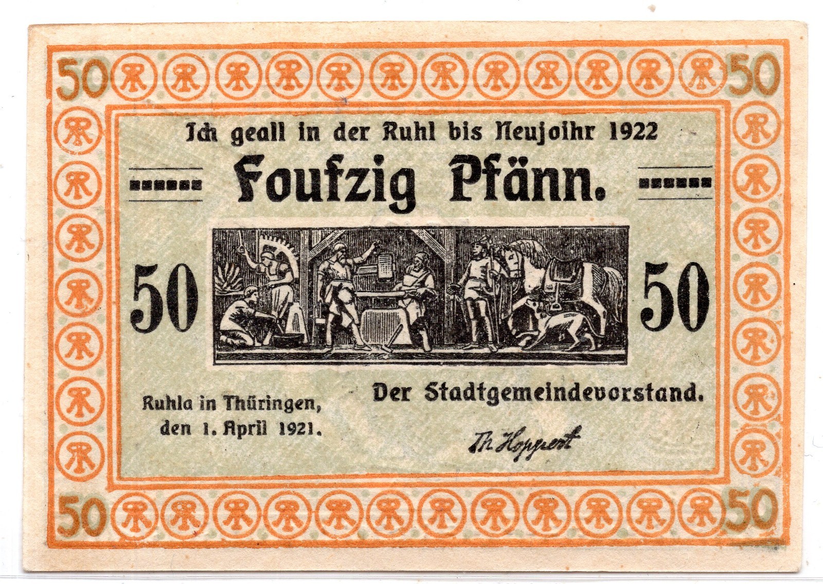 1921 Germany Ruhla Notgeld 50 Pfennig Note (2225)