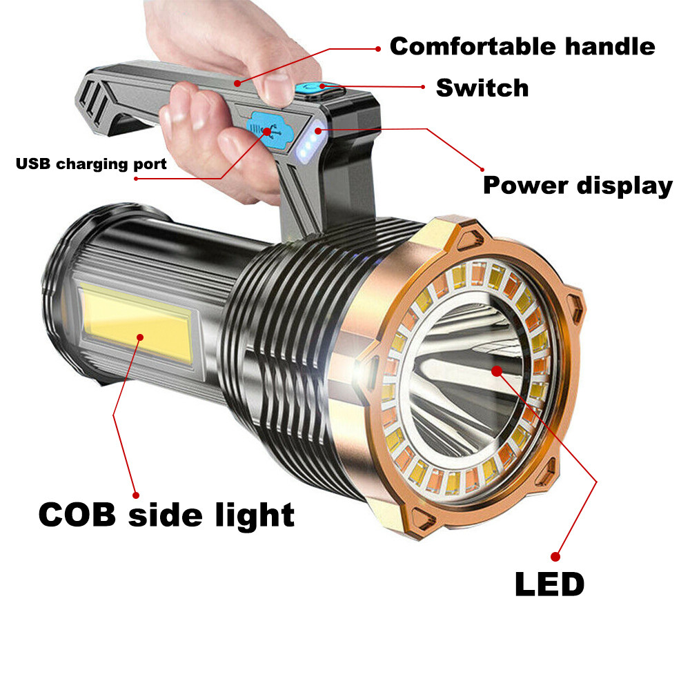 Super Bright LED Flashlight High Powered Torch USB Rechargeable Lamp
