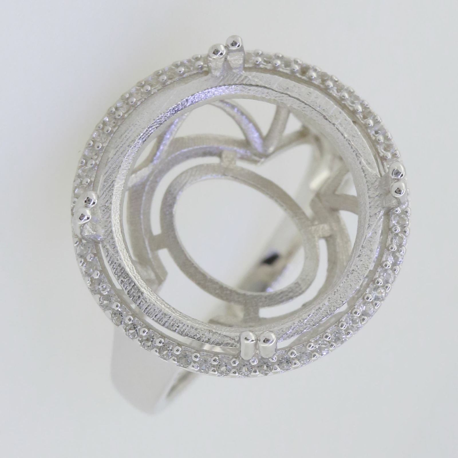 Sterling Silver Semi Mount Ring Setting Round RD 18x18mm Halo Moissanite / Topaz