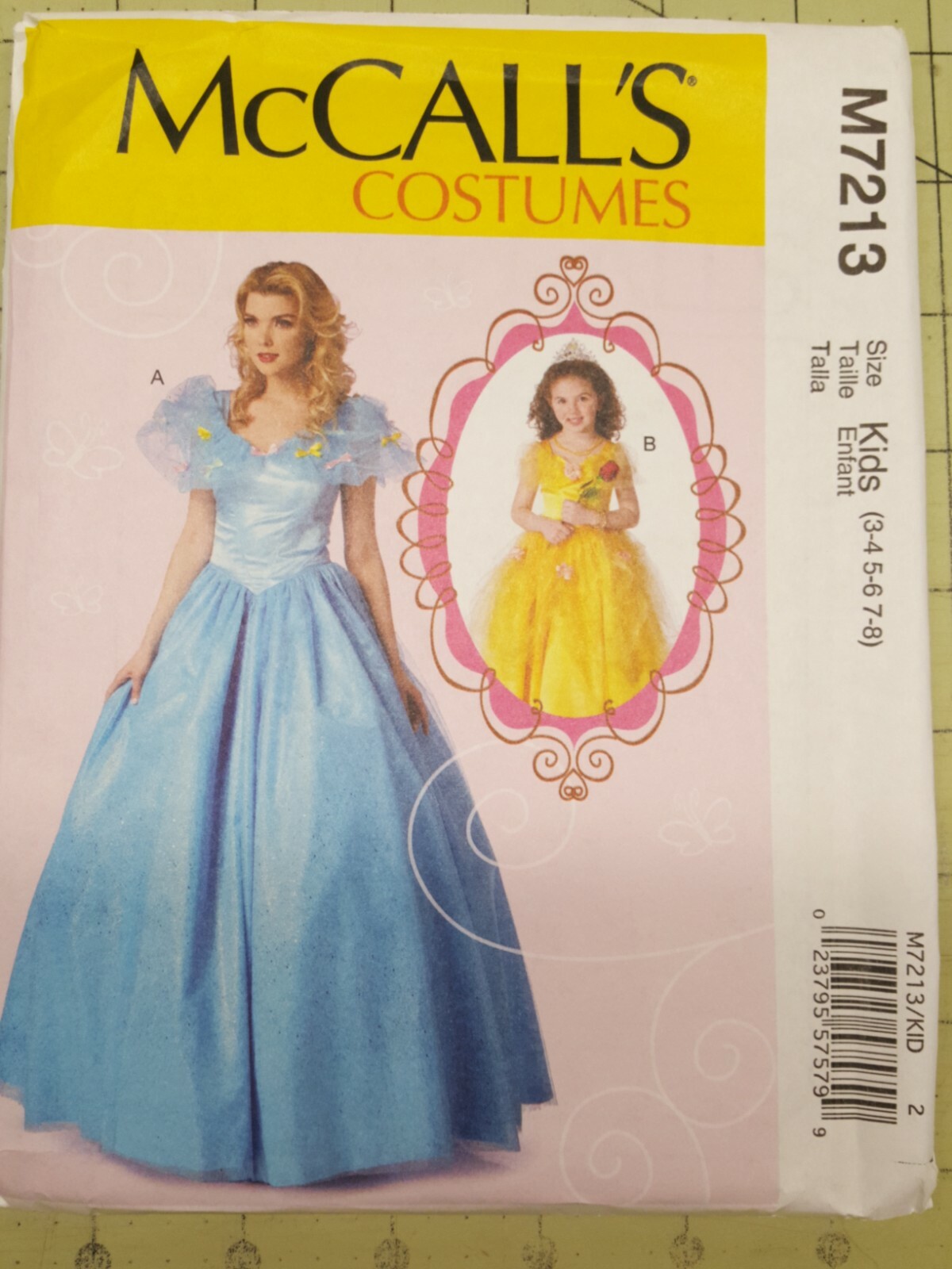 McCalls Pattern M7213 Cinderella Belle Princess Costume SIzes 3 4 5 6 7 8 UNCUT