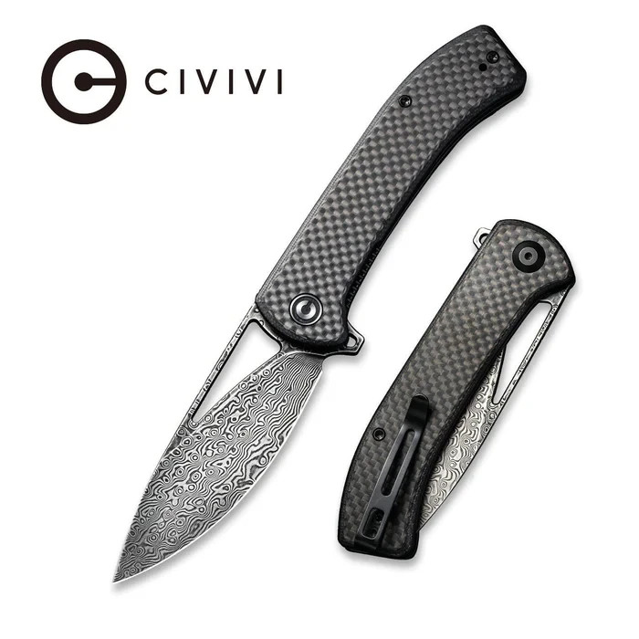 CIVIVI RIFFLE FLIPPER KNIFE CARBON FIBER  / G10 HANDLE DAMASCUS STEEL C2024DS-1