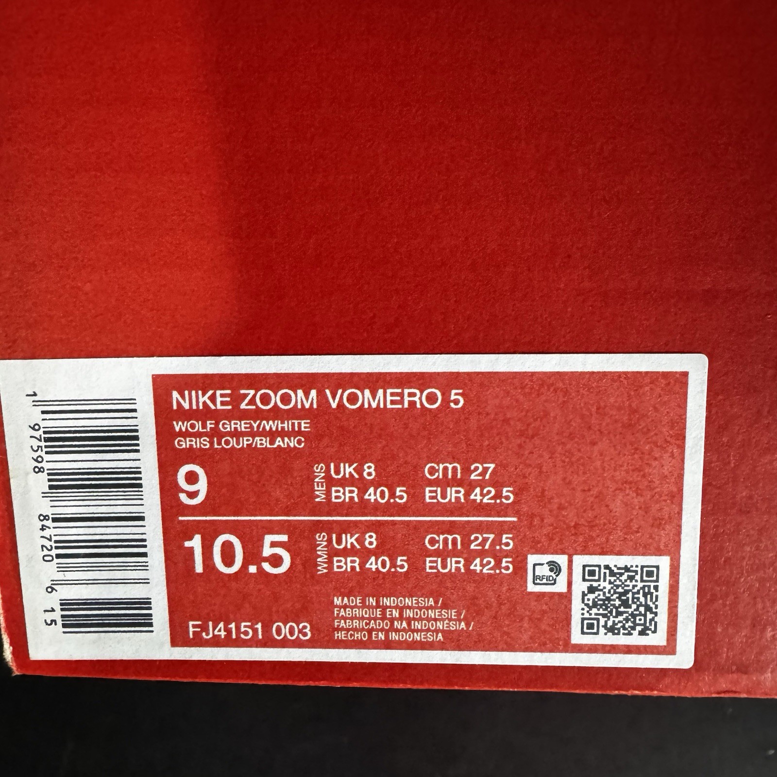 Mens Size 9 Nike Air Zoom Vomero 5 Wolf Grey Running Shoes FJ4151 003 New No Lid