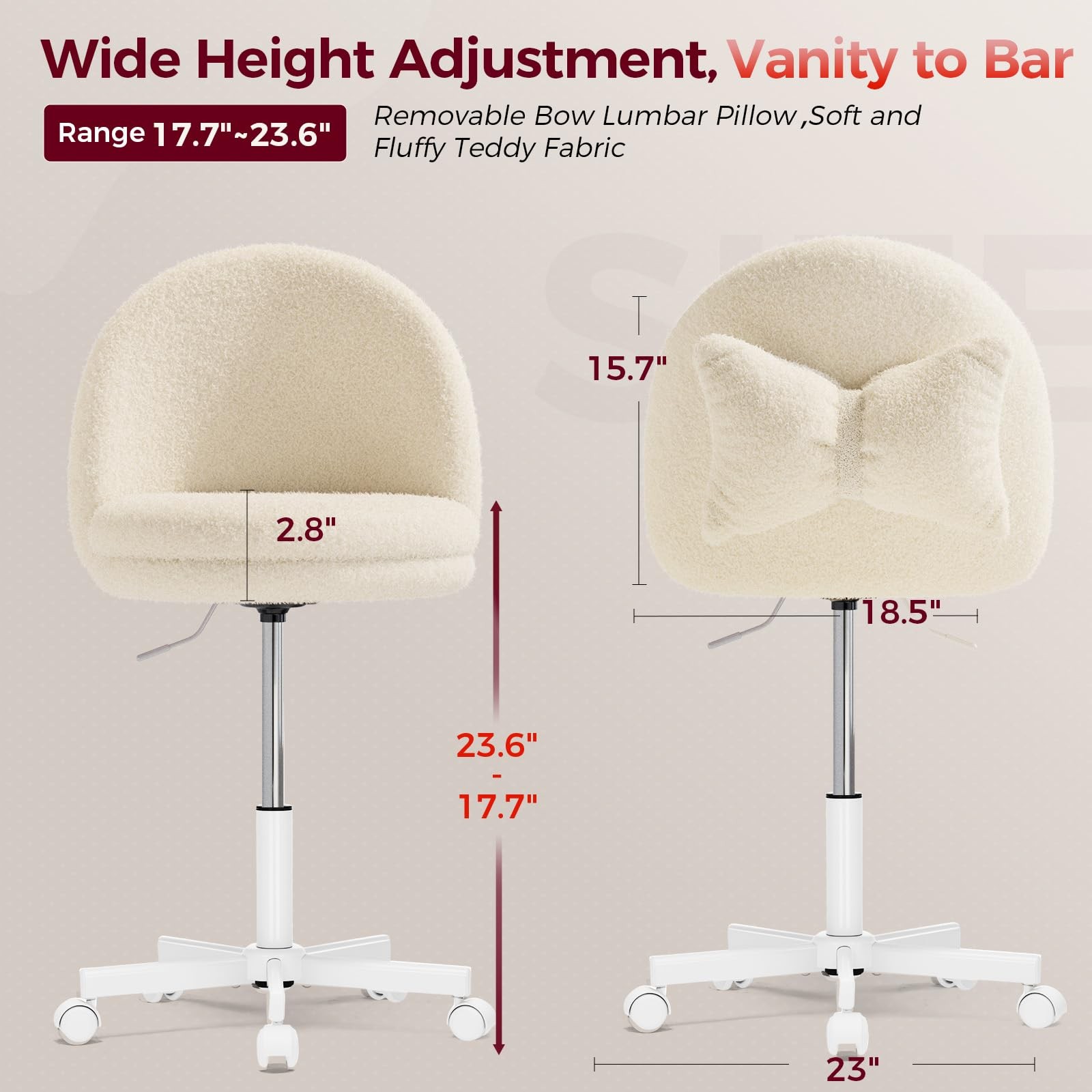 Velvet Tall Office Chair with Wheels Vanity Chairs with Back, Versatile Heigh...