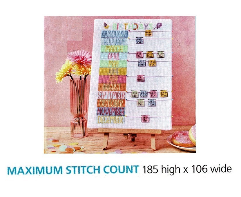 BIRTHDAY CALENDAR  CROSS STITCH PATTERN  ONLY  EQ  PQS