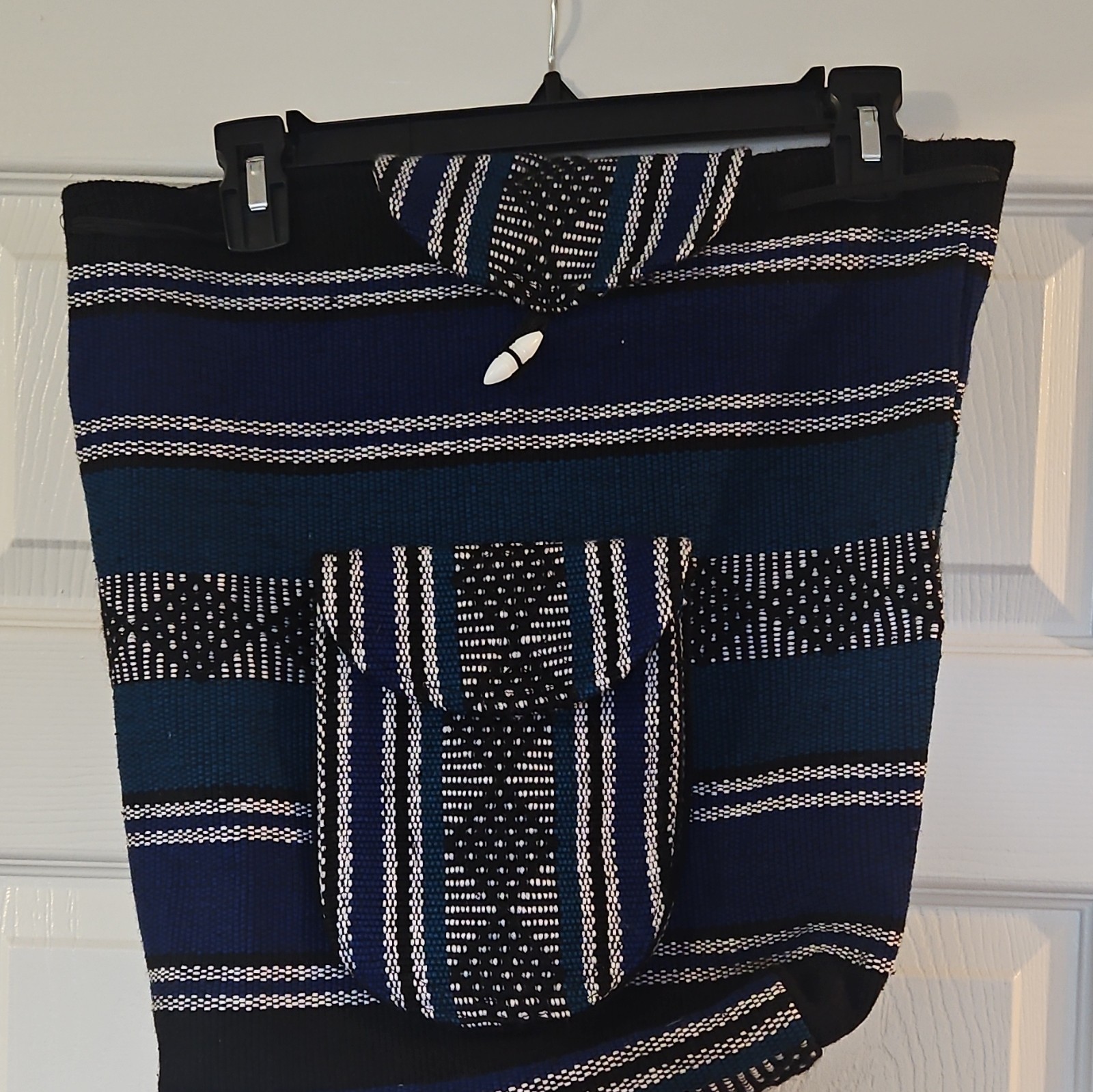 Blue/Black/White Striped Fabric Drawstring Backpack Unisex Adults Beach