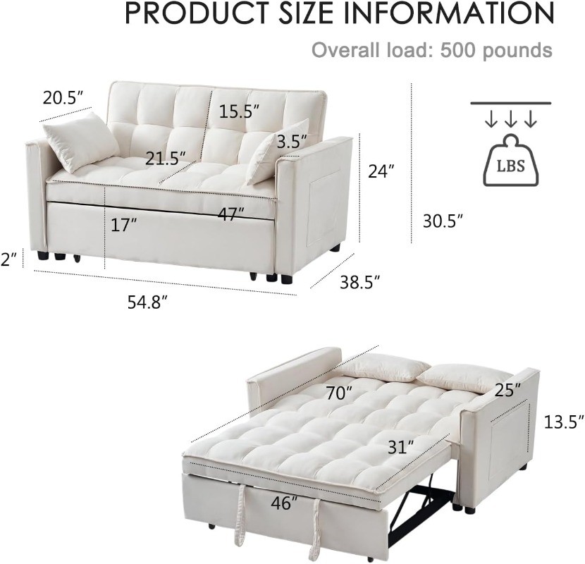 Futon Sofa Bed Modern 3 in 1 Convertible Sleeper Sofa Pull Out Couch Bed Bedroom