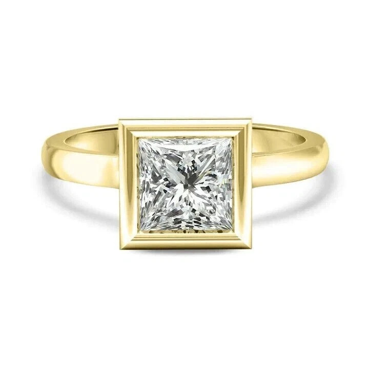 Princess Cut 3.20 Ct Moissanite 1-Stone Engagement Ring 14K Yellow Gold FN