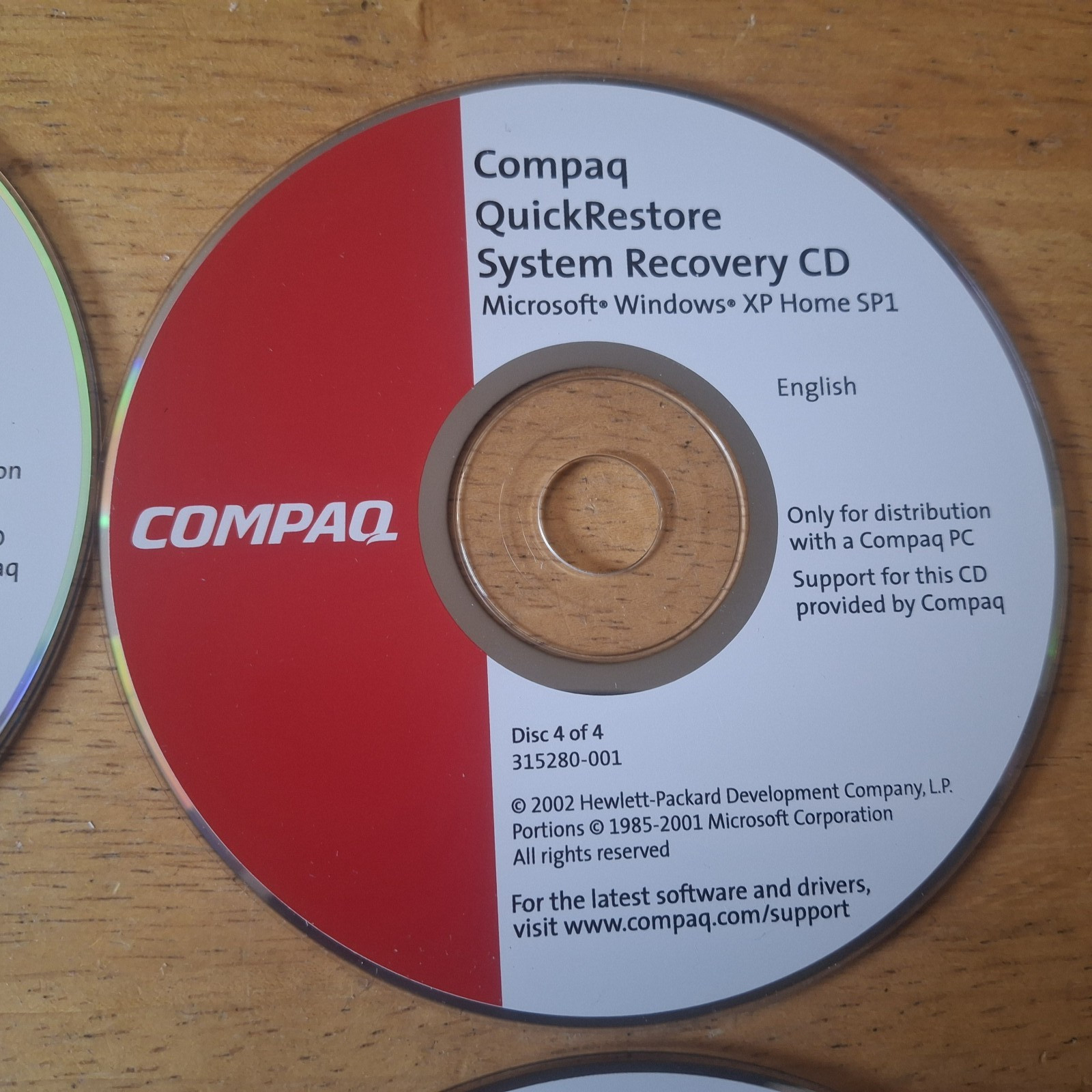 COMPAQ QUICKRESTORE SYSTEM RECOVERY DISC CD XP HOME SP1