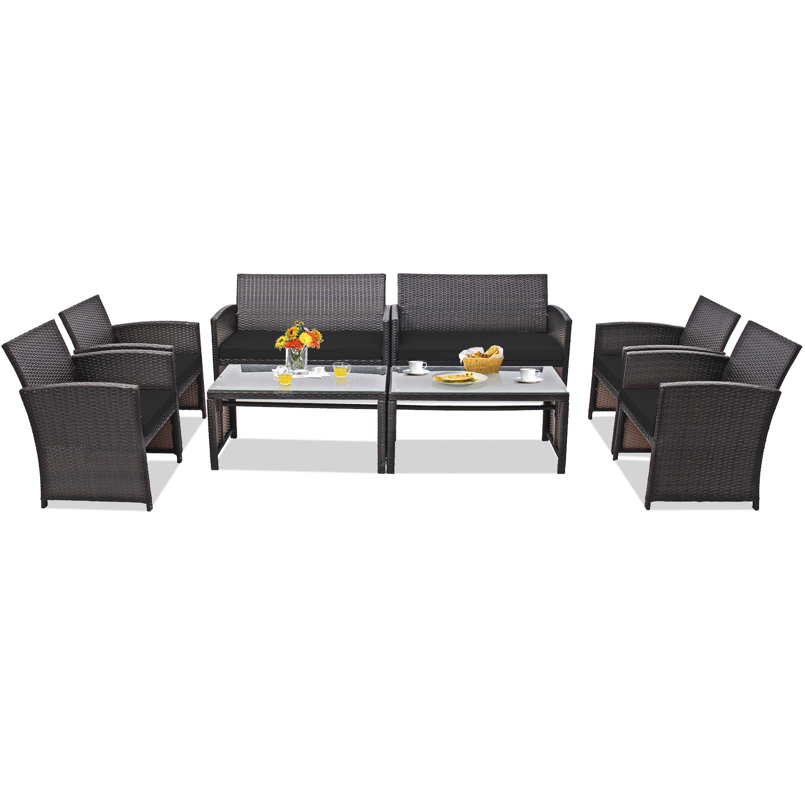8PCS Patio Rattan Furniture Set Cushioned Chair Sofa Table Turquoise