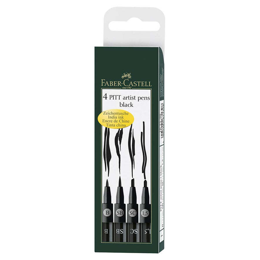 Faber-Castell Pitt Artist Pen Black 4 Piece Set FC167139