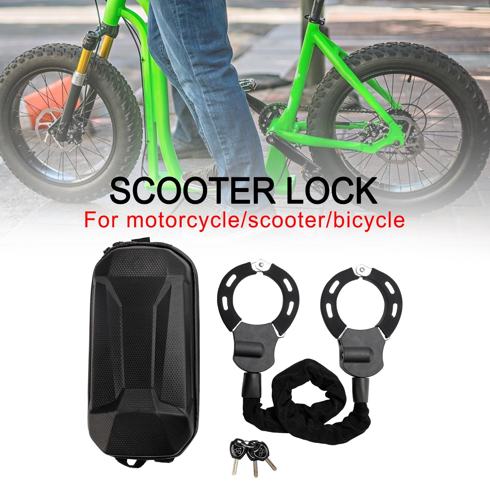 Motorcycle Bike Electric Scooter Lock w/  Key 60cm Chain Lock Anti Theft W/Bag