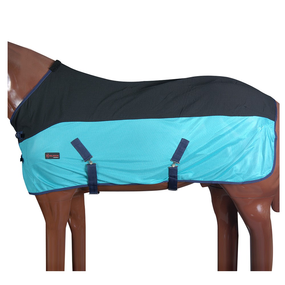 HILASON Durable Poly Turnout Sheet For Horses Black & Turquoise