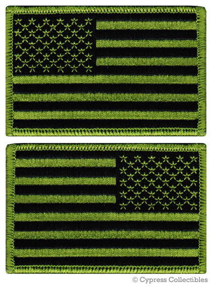 LOT 2 AMERICAN FLAG PATCH shoulder USA GREEN embroidered iron-on UNITED STATES