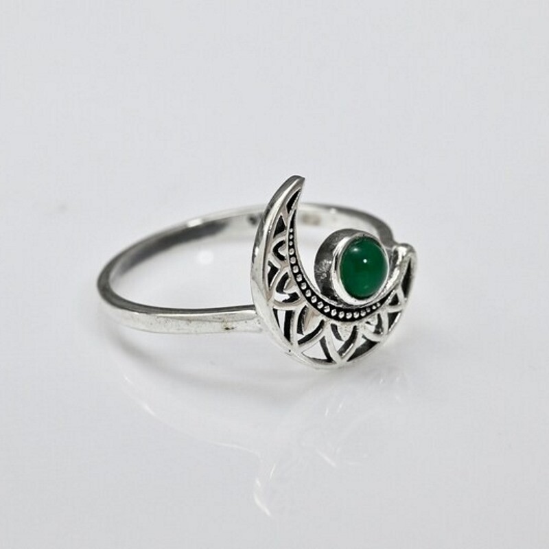 Solid-925 Sterling Silver Gemstone Green Onyx Handmade Beautiful Women Ring Gift
