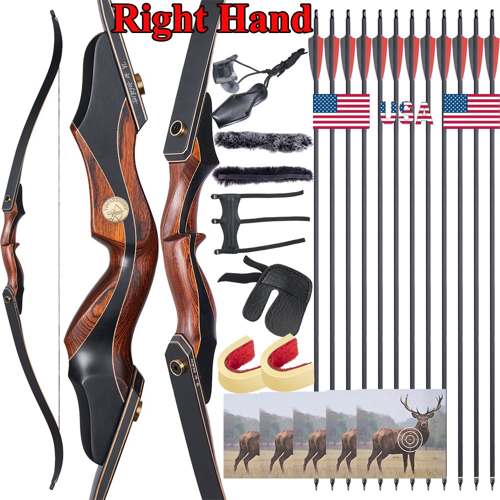 60" Takedown Recurve Bow RH Wooden Archery Hunting Target Outdoor Adult Shooting