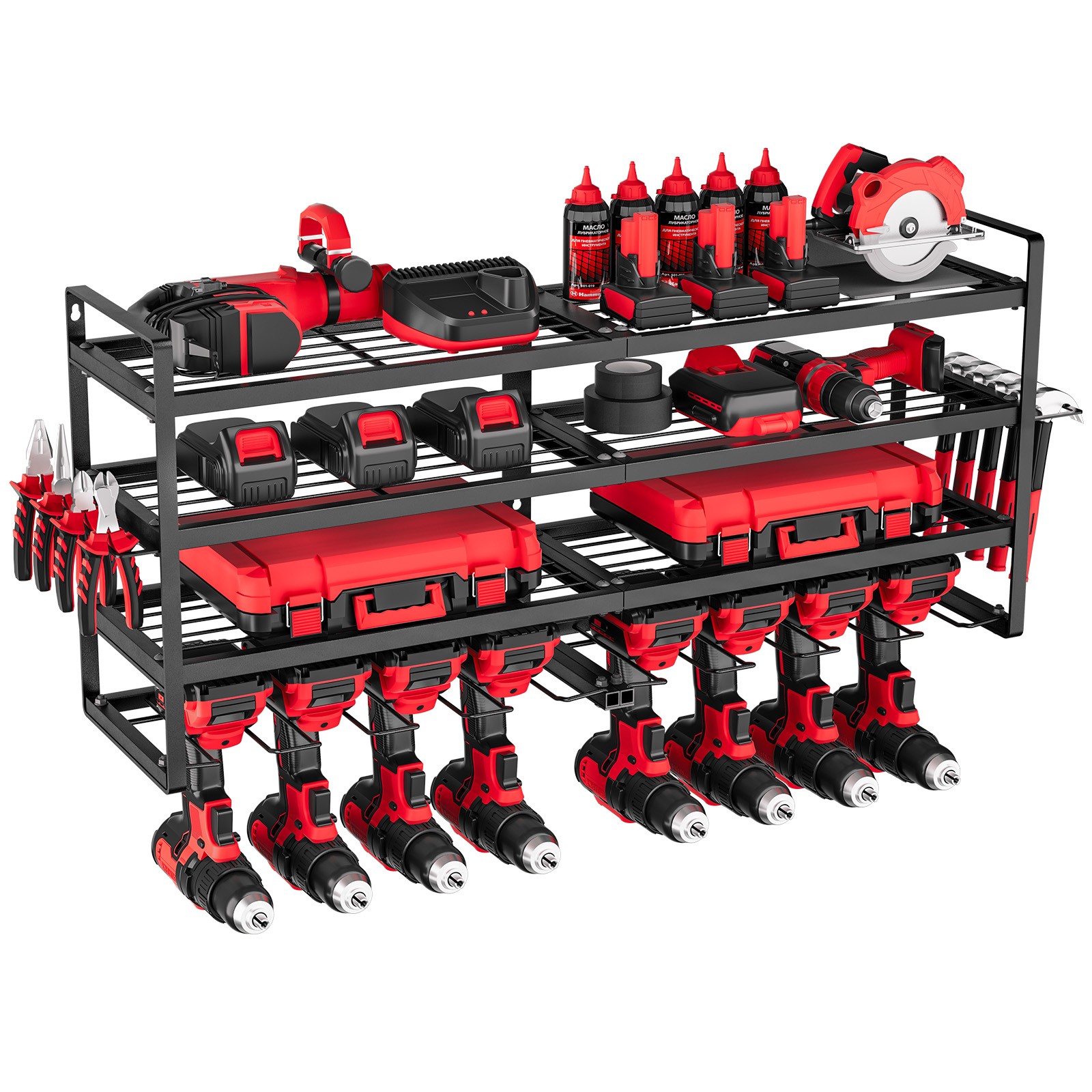 VEVOR Power Tool Organizer Wall Mount 4-Layer Tool Storage Rack 8 Drill Holders