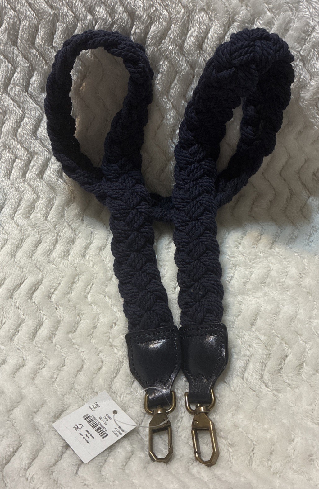 J Crew~Navy~Braided~Cotton~Shoulder Bag Strap~Leather Tabs~AZ280~One Size~NWT