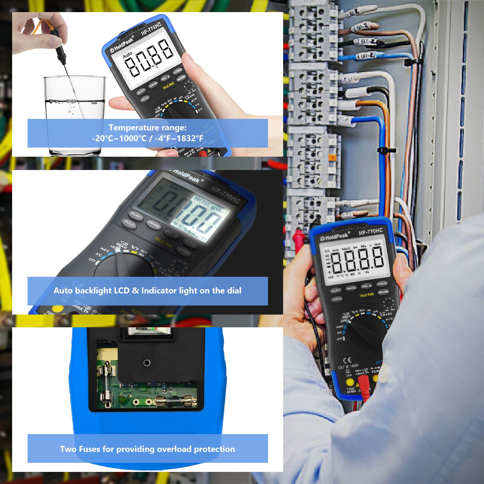 Digital Multimeter Motor Analyzer Auto Range True RMS Volt Ohm Meter& 600A Clamp