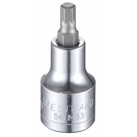 Westward 54Tm93 1/2 In Drive Hex Socket Bit Metric 6 Mm Tip, 2 1/4 In L