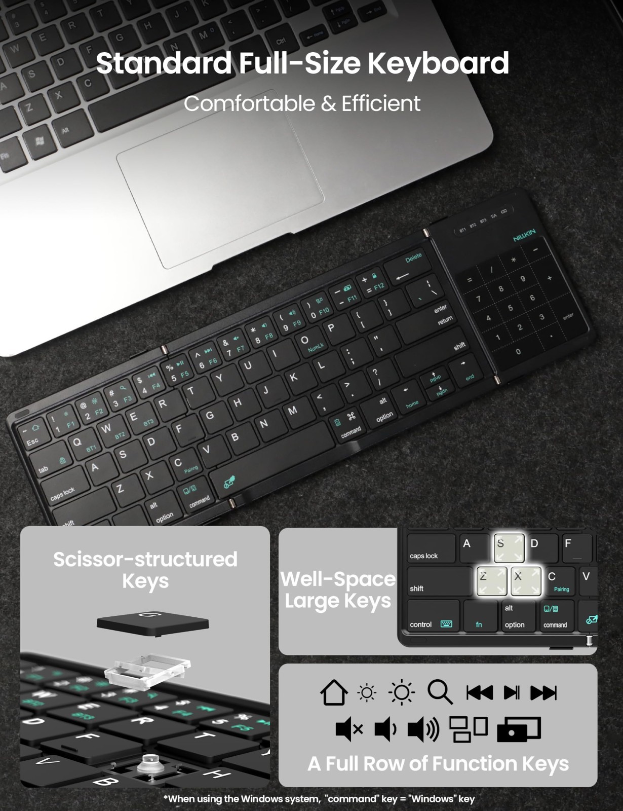 Nillkin Foldable Travel Keyboard Touchpad & Number Pad Bluetooth Wireless
