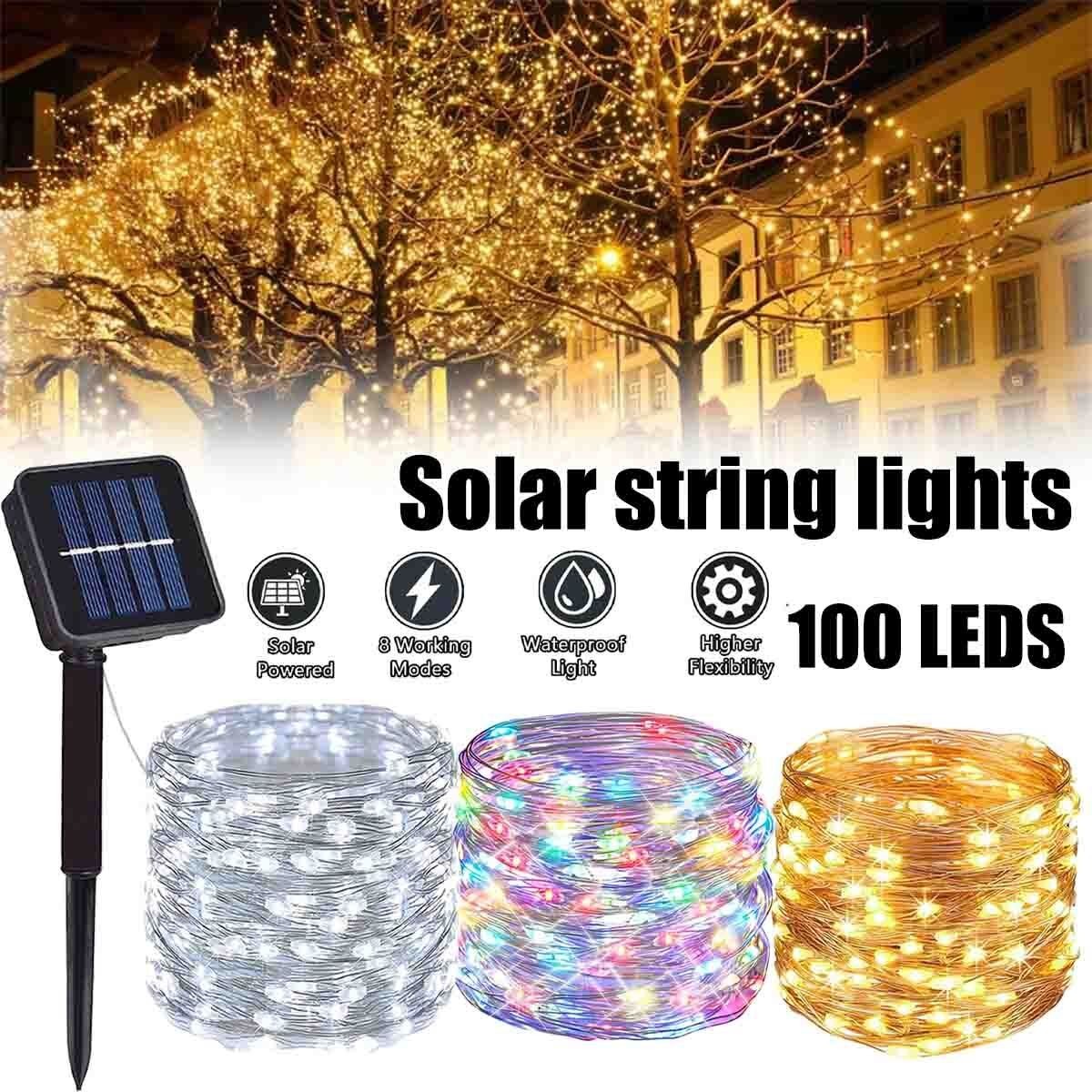 1-4PC Outdoor Solar String Lights Fairy Copper Lights 100 LED Garden Party Decor