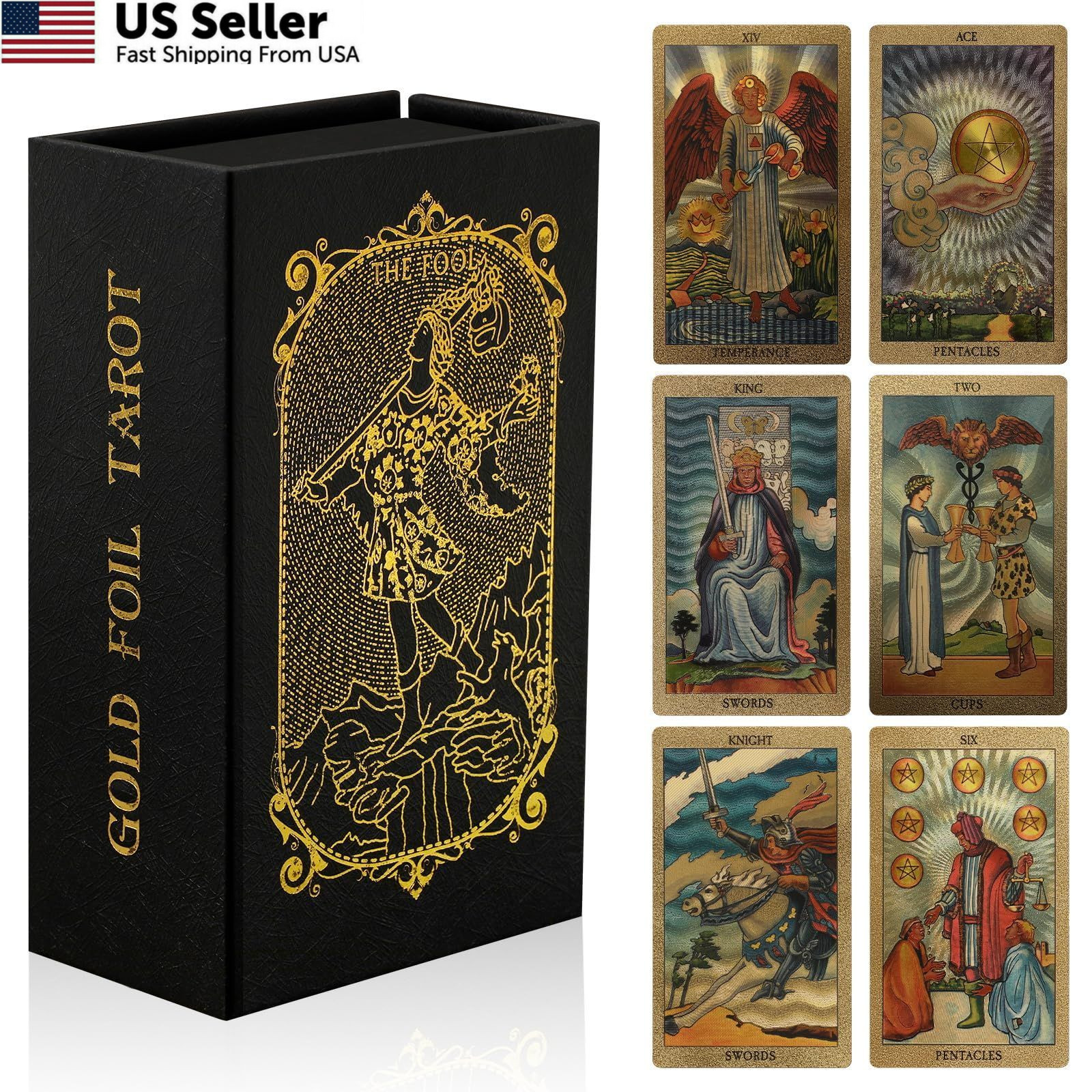 78 Tarot Cards Rider Waite Deck with Guide Book Gold Foil FROM USA