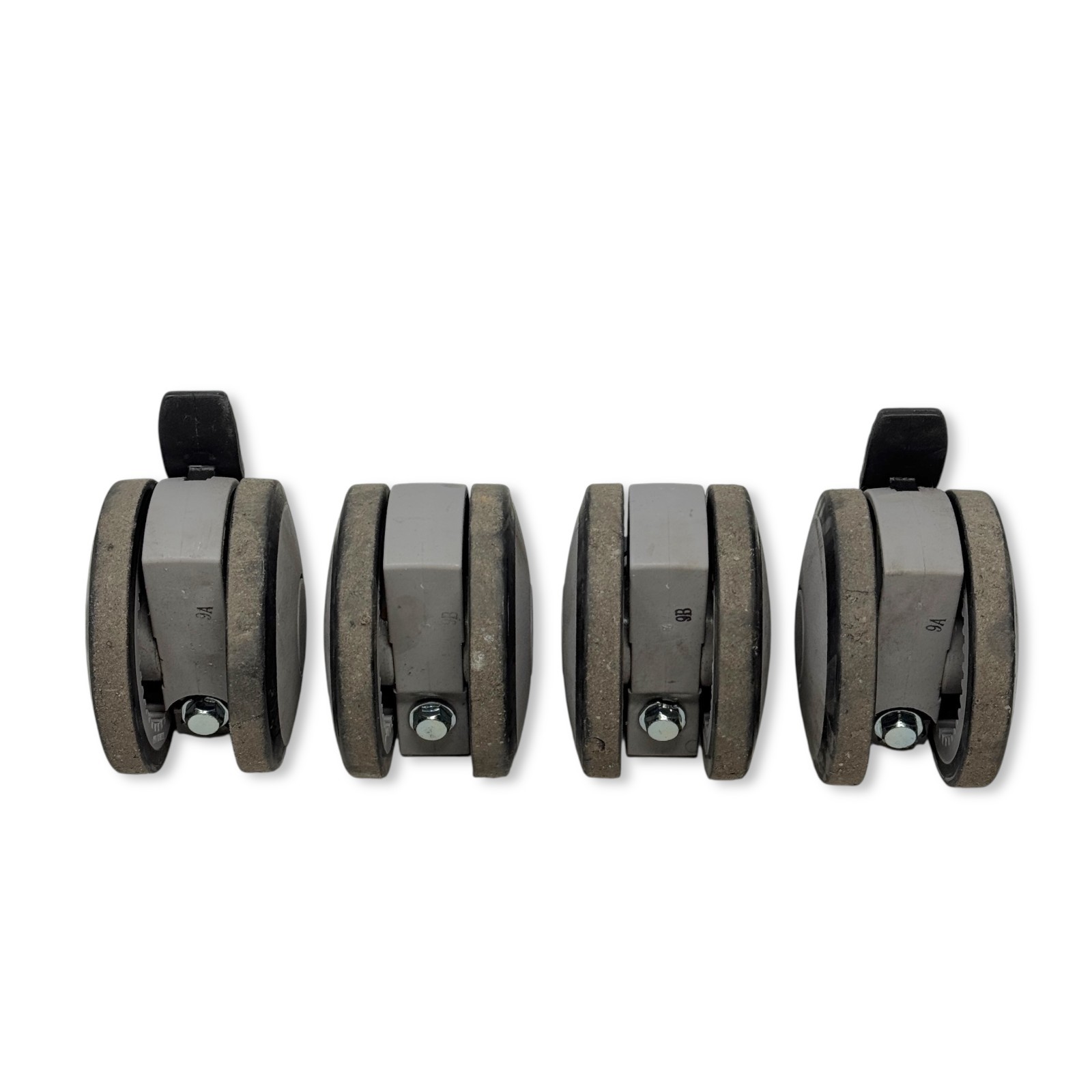 Set of 4 Heavy Duty 2" Threaded Stem Casters - Dual Wheel - Locking - Gray/Black