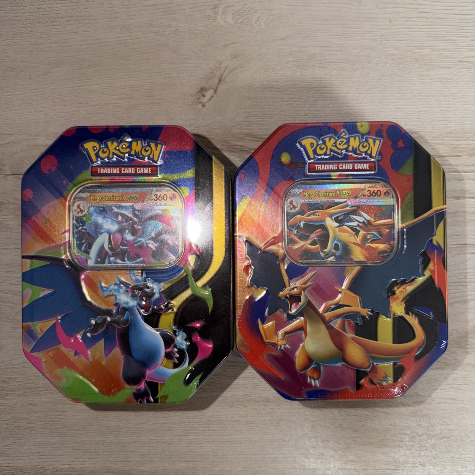 Pokemon TCG Mega Charizard X & Y EX Tins New And Sealed - Set of 2 (1 of each)