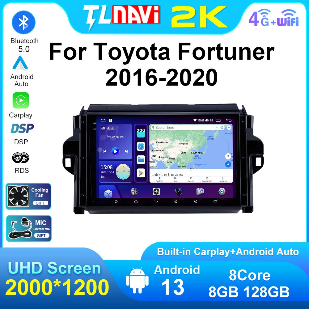 For Toyota Fortuner 2 2016-2020 Carplay Car Stereo Radio GPS Navi Multimedia 4G