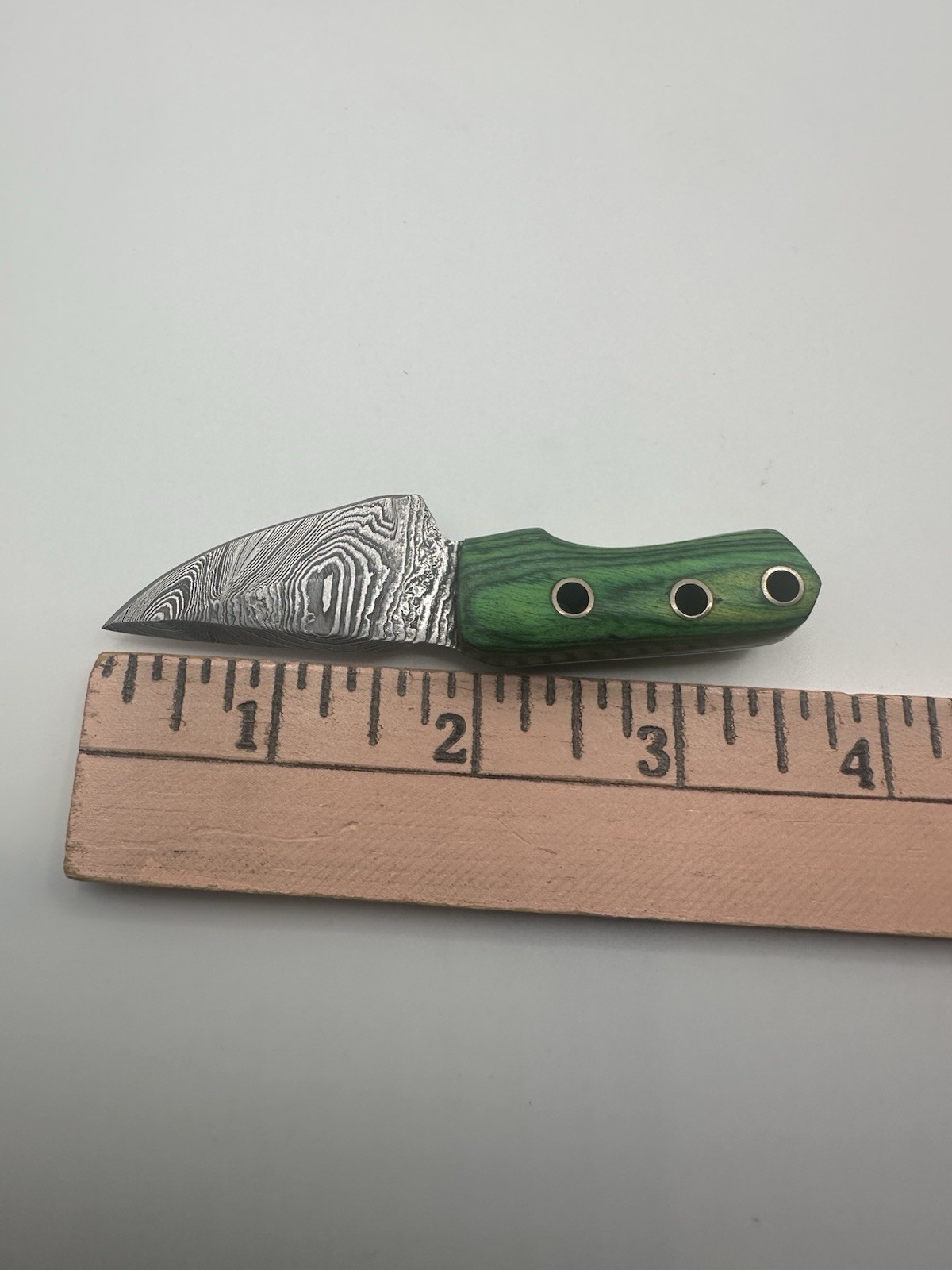 Damascus Mini Fixed Blade Knife 3.5” Green Handle
