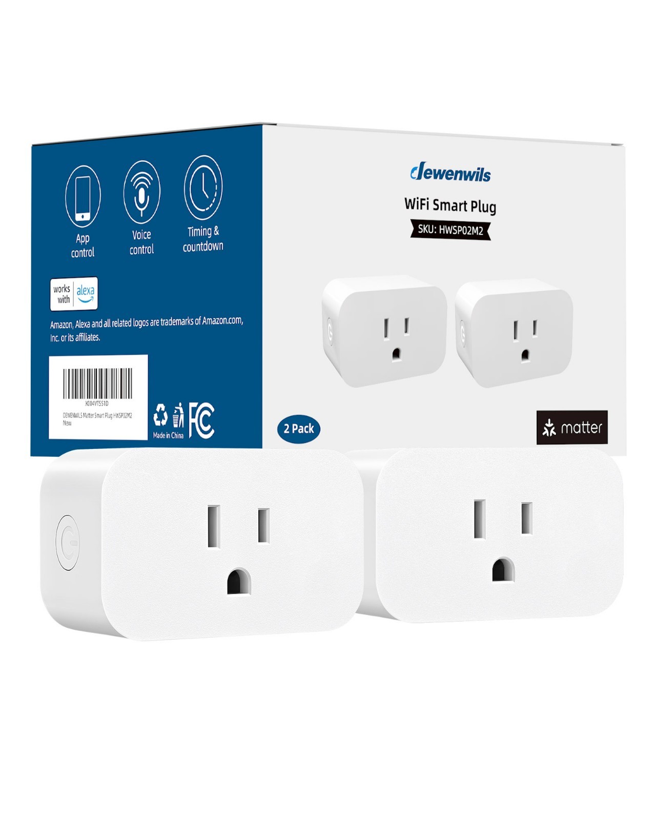 2 Pack Matter Smart Plug, Work with Alexa, Apple Home, Google, SmartThings