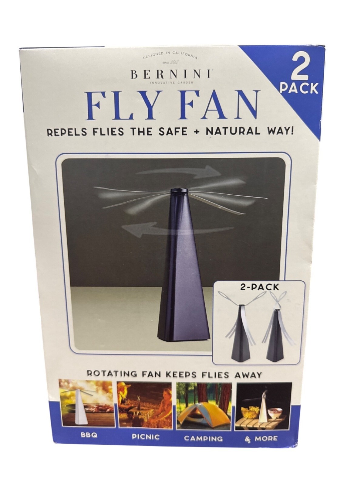 Bernini Fly Fan 2-Pack Repels Flies Safe & Natural 360°