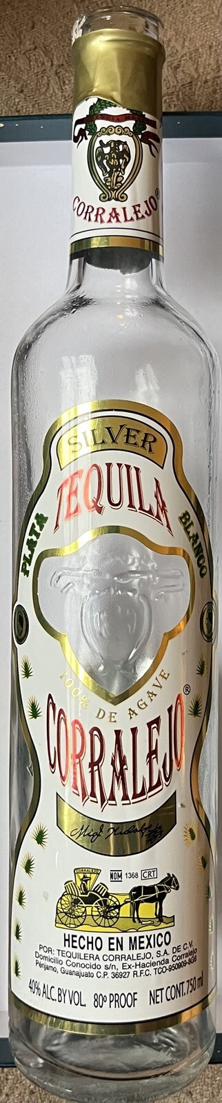 Empty 750 mL Corralejo Silver Blanco Tequila Liquor Bottle For Crafting Display