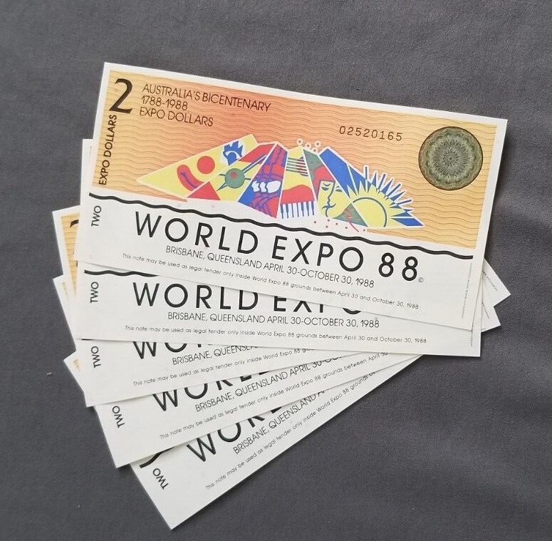 World Expo 1988 Australia $2 Notes Lot of 5 Ephemera Collectible Currency Gift