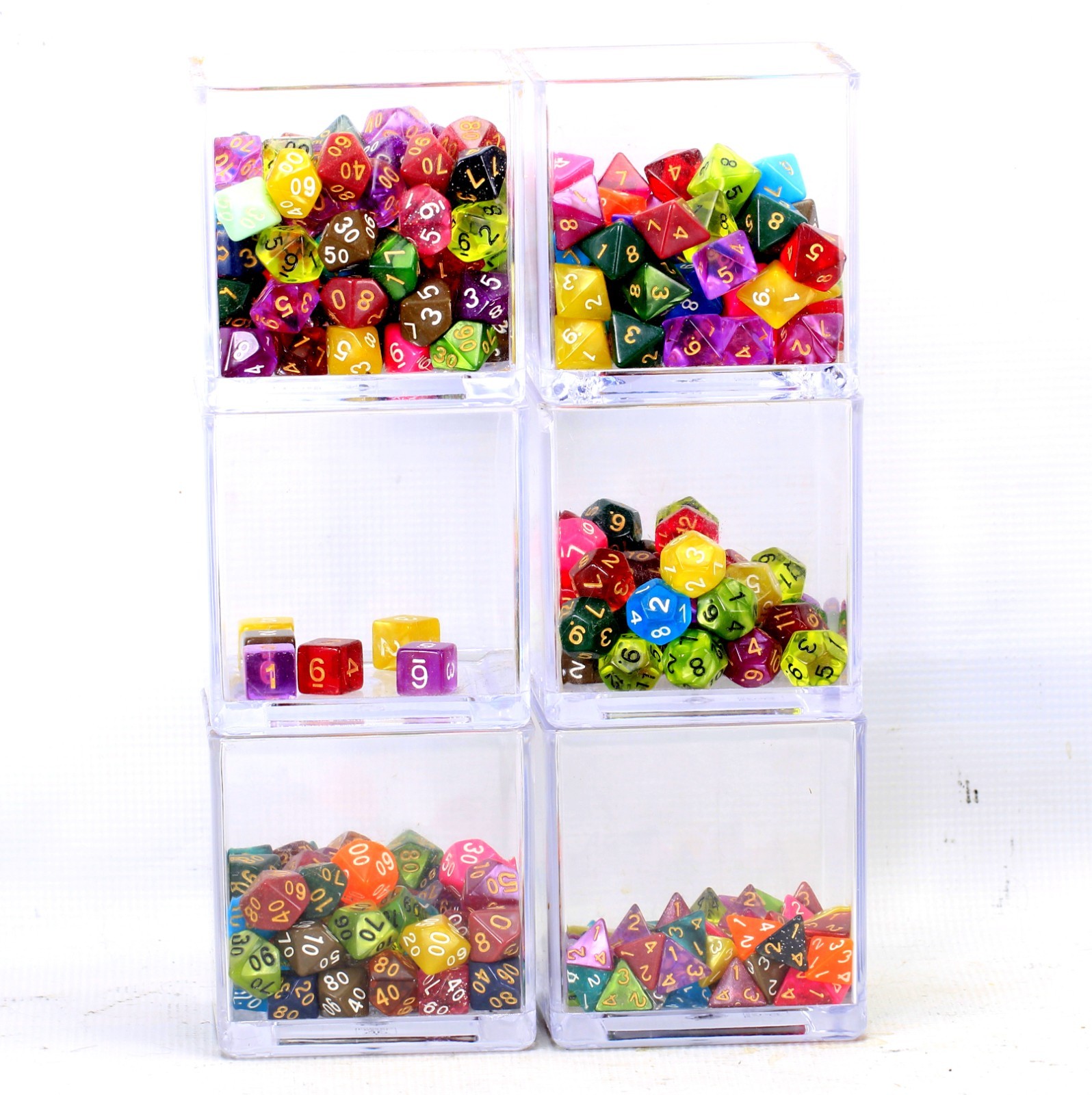 BULK LOT DICE w/7 Acrylic Containers NEW Wiz DND Polyhedral Pyramid Gaming