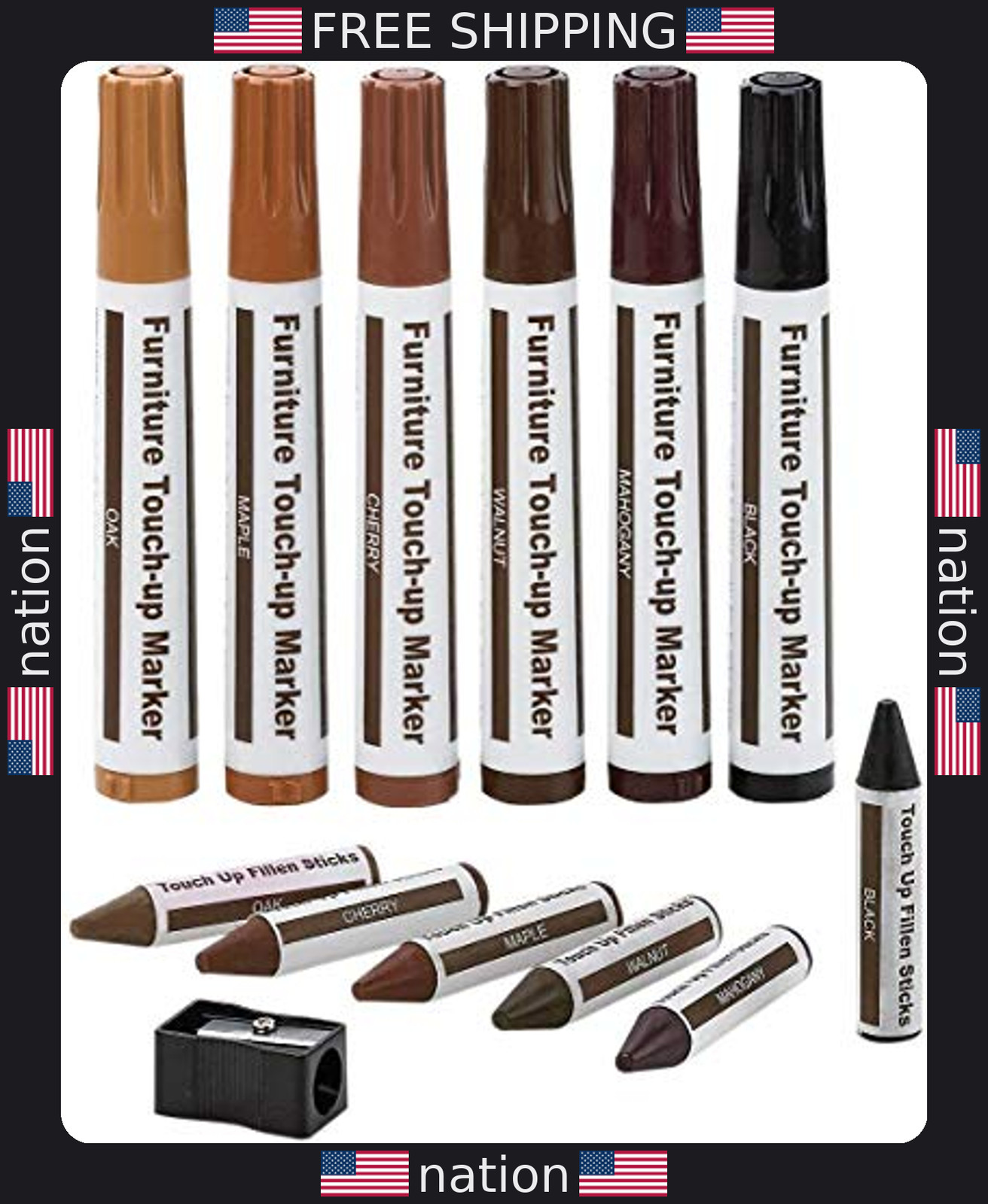 Wood Furniture Repair Kit - 13 Markers & Wax Sticks for Touch Ups & Scratches