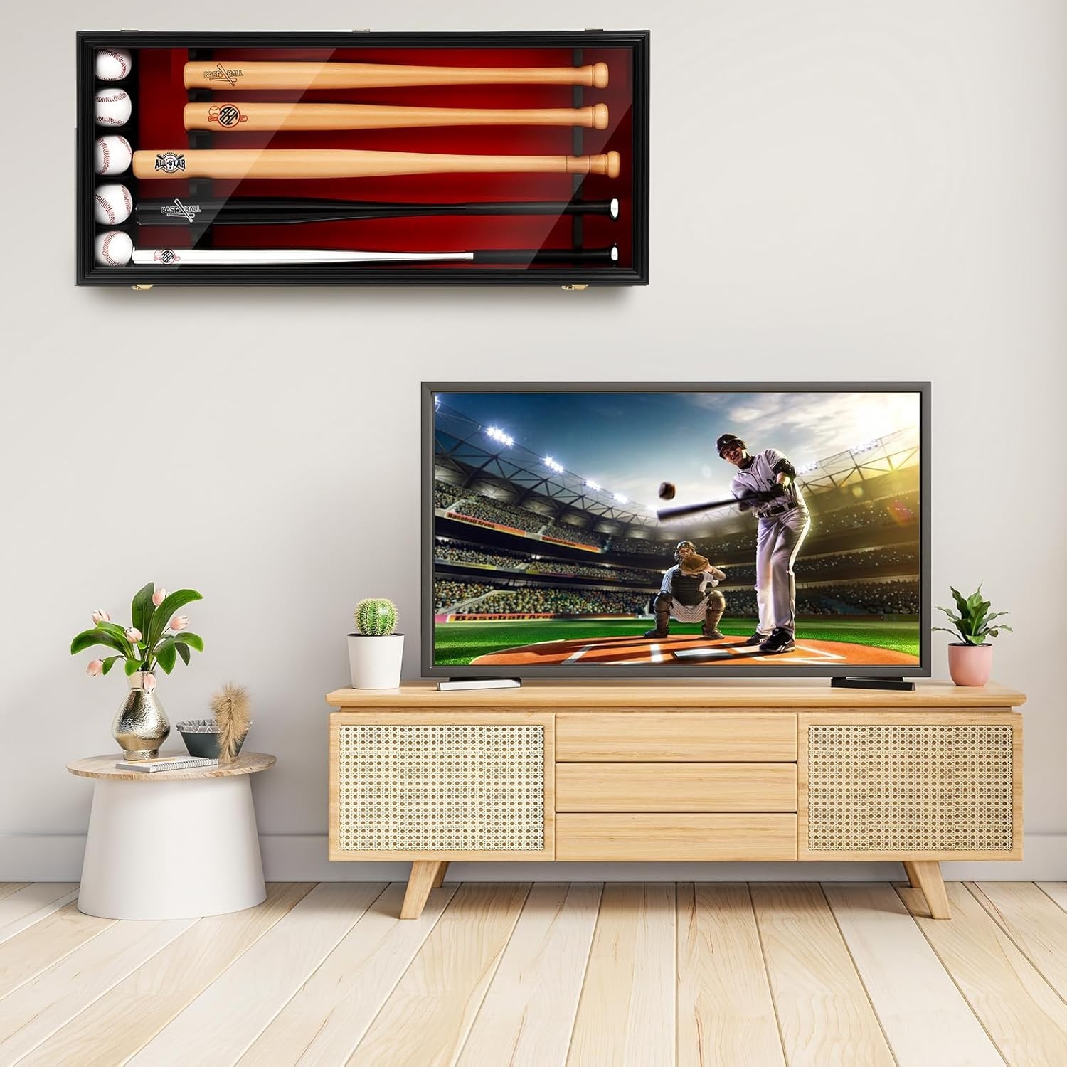 Baseball Bat Display Case Wall Mounted Shadow Box Vertical or Horizontal UV P...