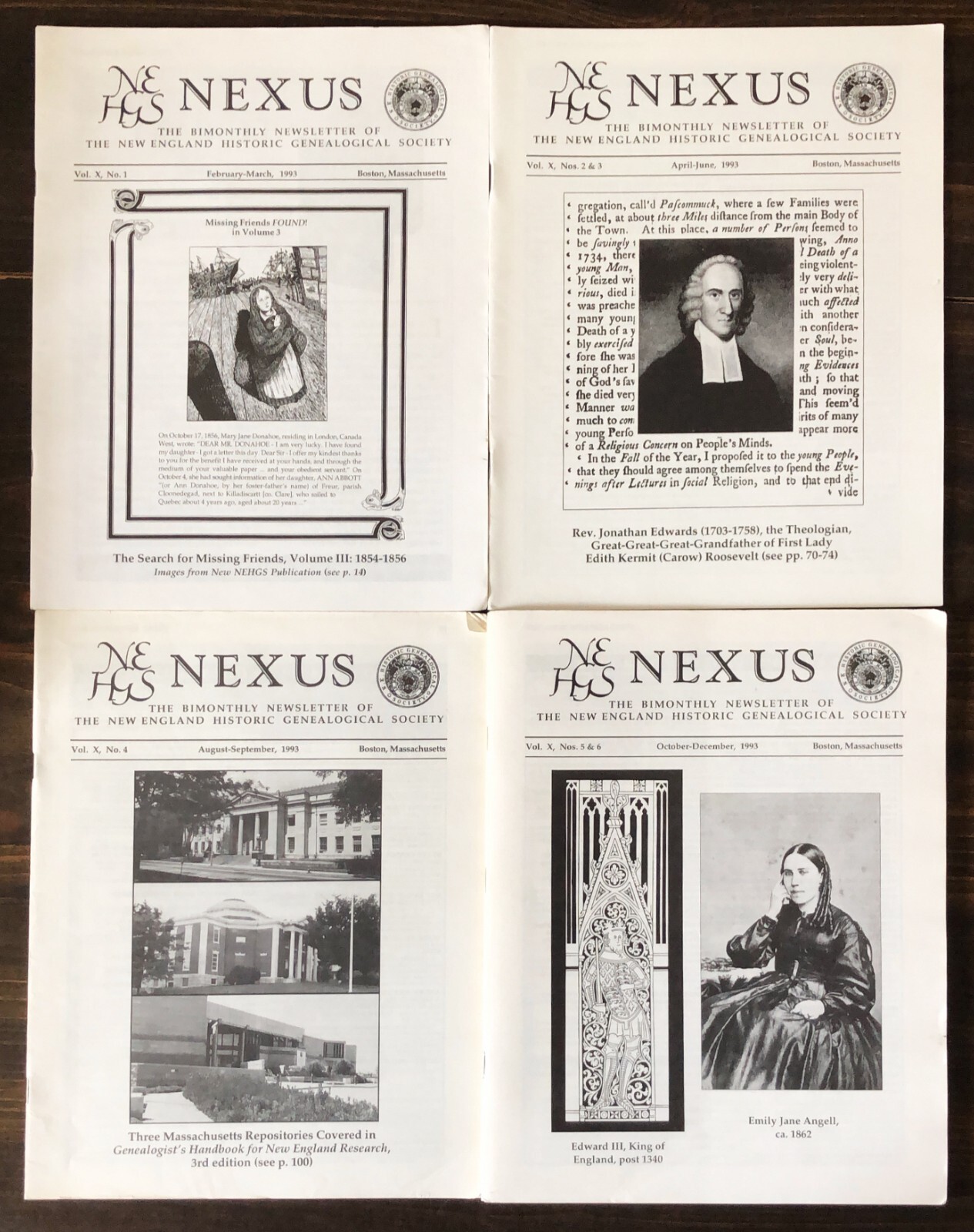 1993 NEHGS NEXUS Newsletter, Lot of 4