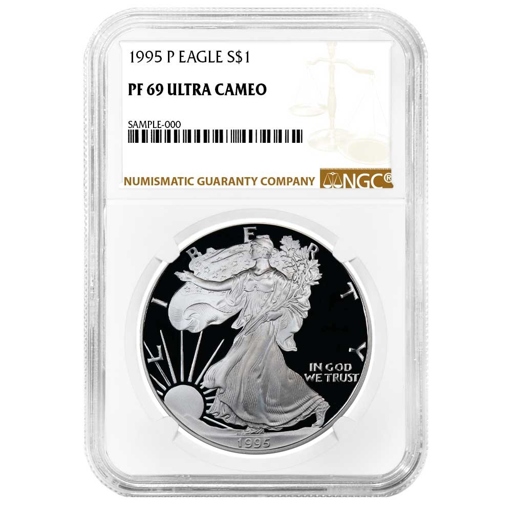 1995-P $1 1-oz Proof American Silver Eagle NGC PF69UC Brown Label