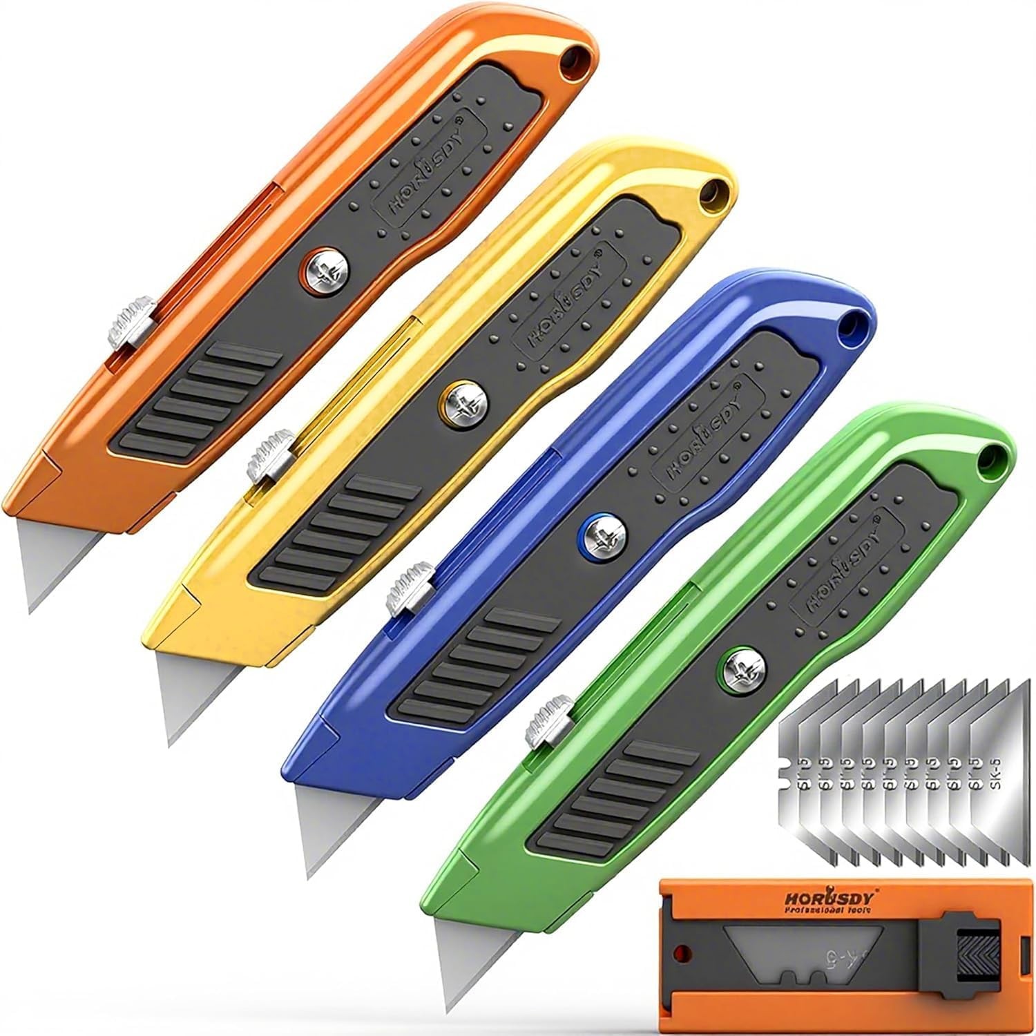 4-Pack Box Cutter Utility Knife, Heavy Duty Aluminum Shell Retractable Box