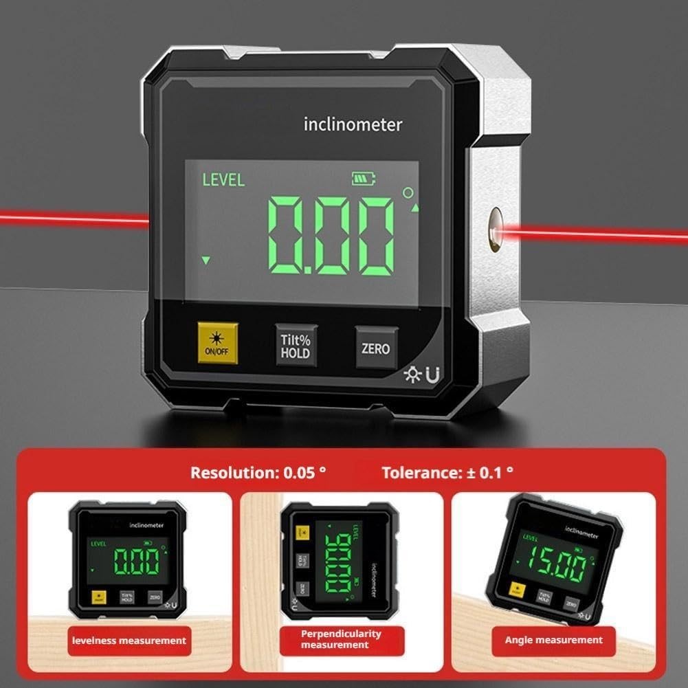 Digital Angle Finder with Laser, 4-Side Magnetic Digital Angle Gauge, Rechargeab
