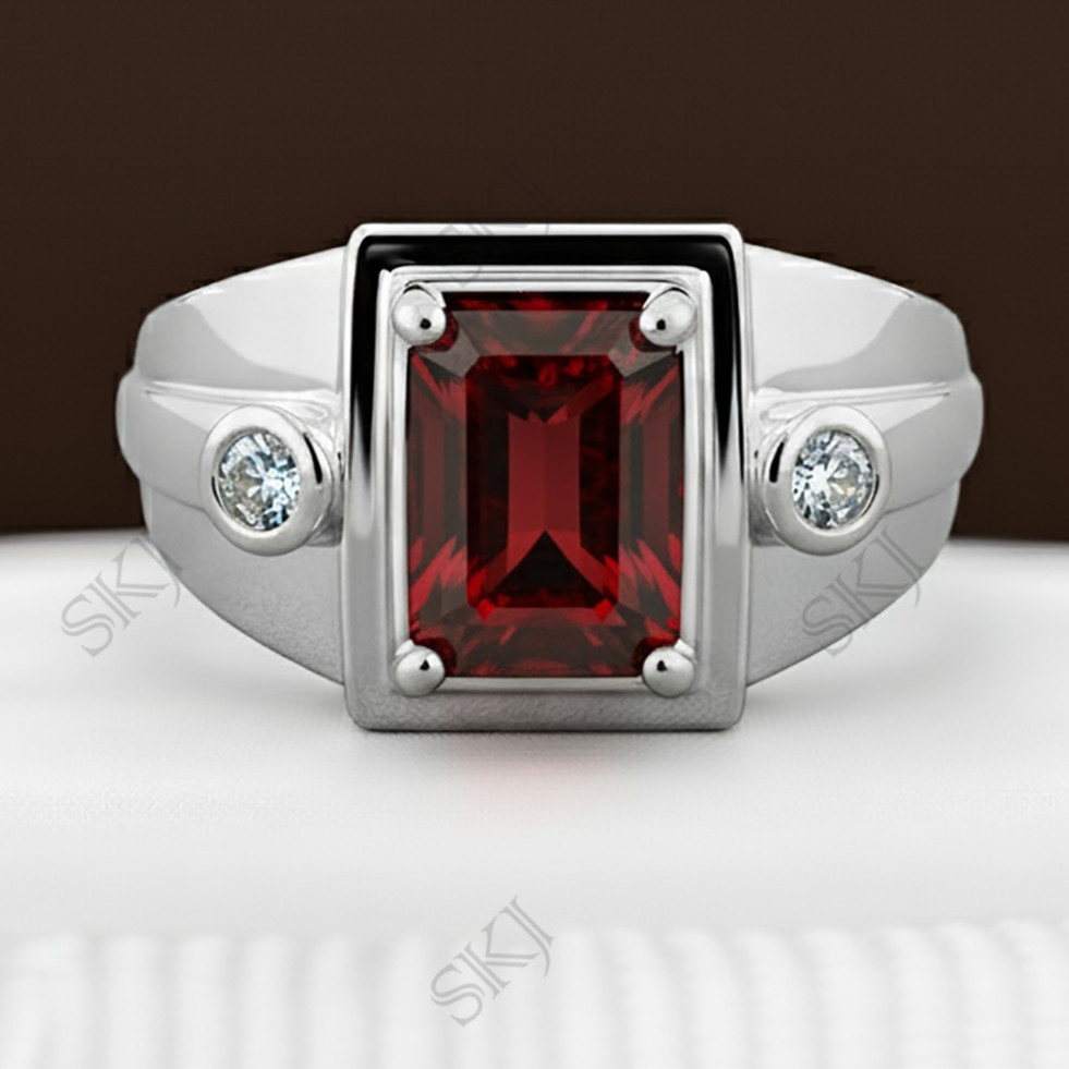 925 Sterling Silver Handmade  Red Garnet Gemstone Valentine Men's Ring